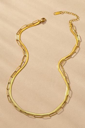 2 LAYER PAPER CLIP AND HERRINGBONE CHAIN NECKLACE LA3accessories