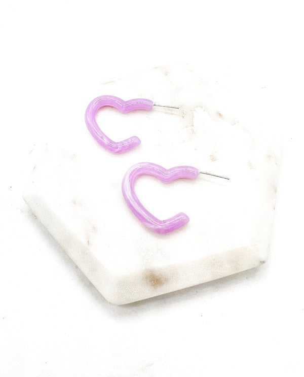 Light Pink Lilac Open Heart Acrylic Hoop Earrings Baubles by B