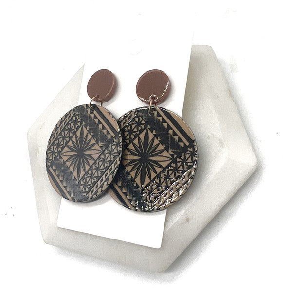 Cappuccino Printed Acrylic Disc Earrings Baubles by B