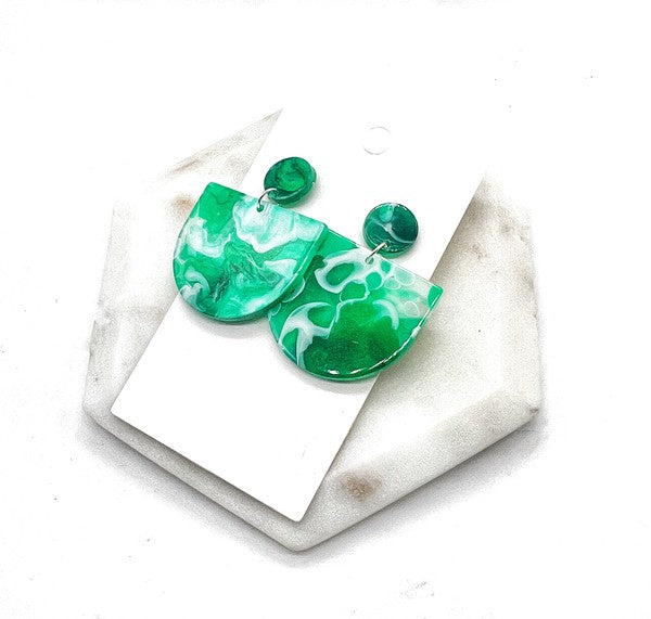 Green Swirl Deco Acrylic Earrings Valentines Baubles by B