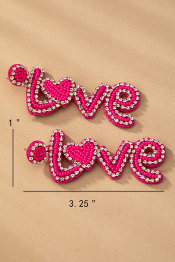 Hot pink love seed bead rhinestone earrings LA3accessories