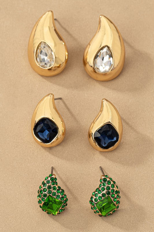 Trio teardrop earrings with rhinestones LA3accessories