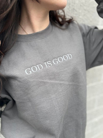 God Is Good Embroidered Sweatshirt Ask Apparel