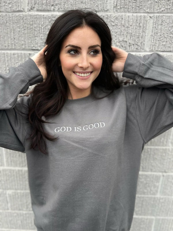 God Is Good Embroidered Sweatshirt Ask Apparel