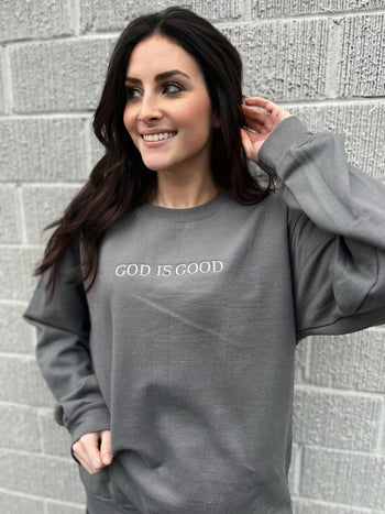 God Is Good Embroidered Sweatshirt Ask Apparel