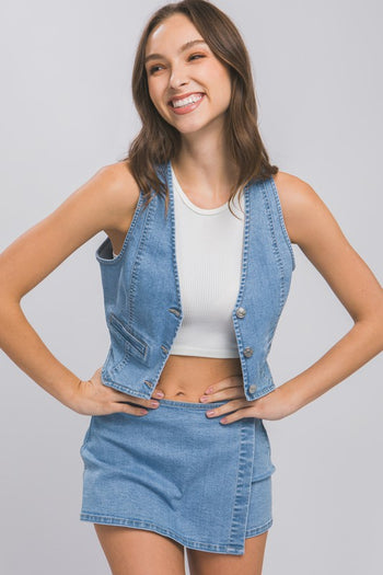 Denim Buttoned Vest Top Love Tree