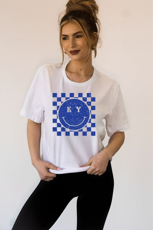 KY Smile Checkered Graphic State Tee Ocean and 7th