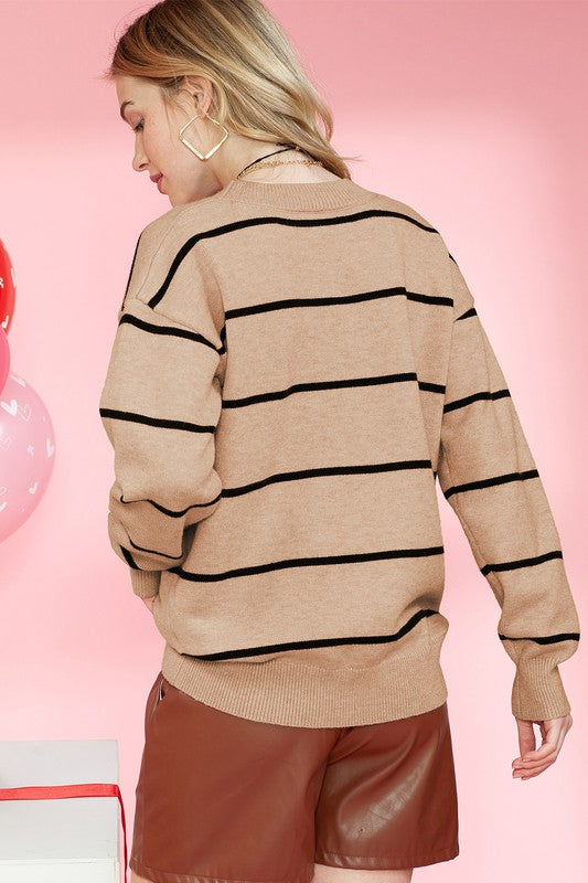 COCO beige brown stripe drop shoulder pull over EG fashion