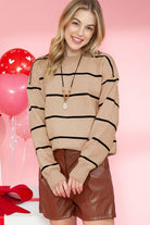 COCO beige brown stripe drop shoulder pull over EG fashion