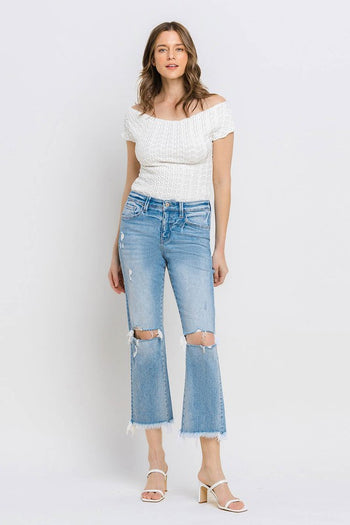 High Rise Frayed Hem Crop Straight Jeans VERVET by Flying Monkey