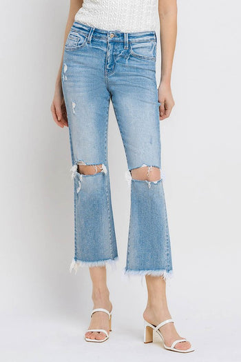 High Rise Frayed Hem Crop Straight Jeans VERVET by Flying Monkey