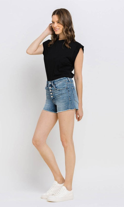 Super High Rise Button Up Stretch Shorts VERVET by Flying Monkey