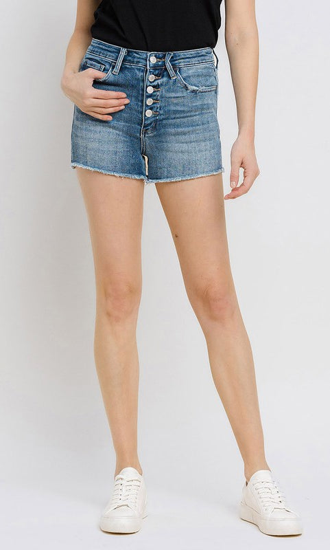 Super High Rise Button Up Stretch Shorts VERVET by Flying Monkey