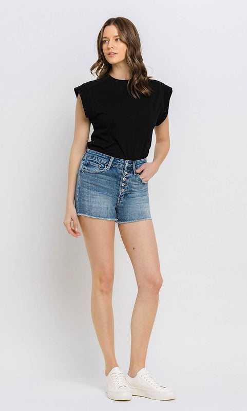 Super High Rise Button Up Stretch Shorts VERVET by Flying Monkey