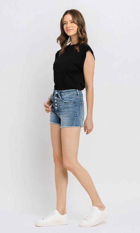 Super High Rise Button Up Stretch Shorts VERVET by Flying Monkey