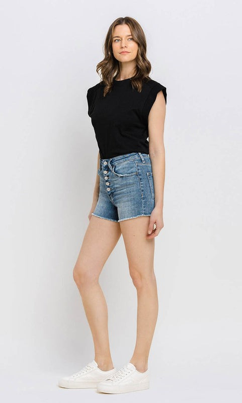 Super High Rise Button Up Stretch Shorts VERVET by Flying Monkey