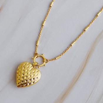 Slash Patterned Heart Open Locket Necklace Ellison and Young