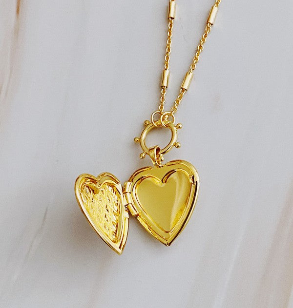 Slash Patterned Heart Open Locket Necklace Ellison and Young