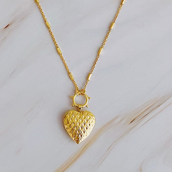 Slash Patterned Heart Open Locket Necklace Ellison and Young