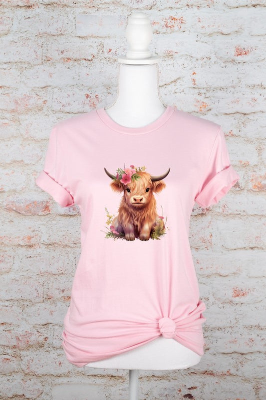 Pink Baby Highland Cow Graphic Tee Ocean and 7th