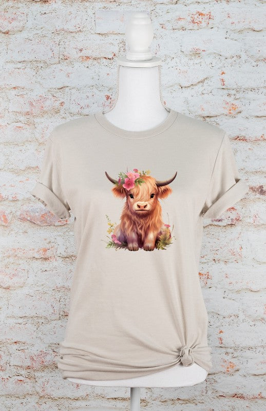 Pink Baby Highland Cow Graphic Tee Ocean and 7th