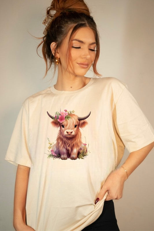 Pink Baby Highland Cow Graphic Tee Ocean and 7th