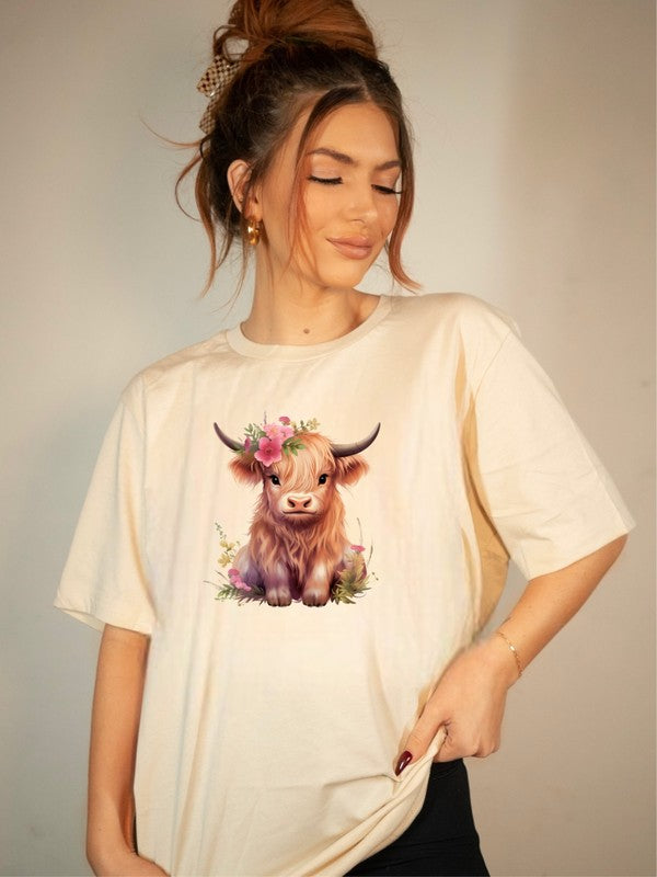 Pink Baby Highland Cow Graphic Tee Ocean and 7th