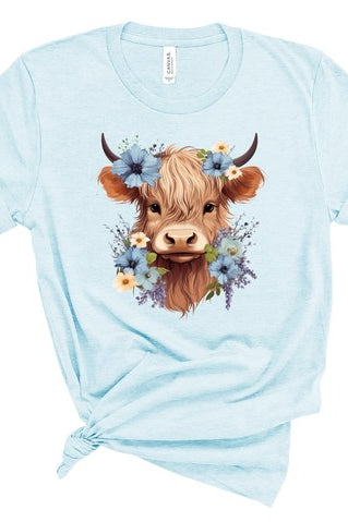 BLUE Baby Highland Cow Graphic Tee Ocean and 7th