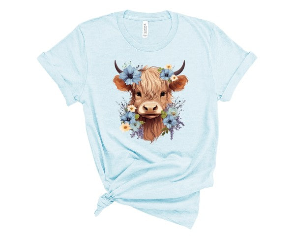 BLUE Baby Highland Cow Graphic Tee Ocean and 7th