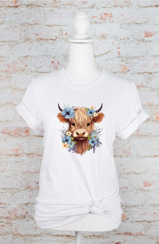 BLUE Baby Highland Cow Graphic Tee Ocean and 7th