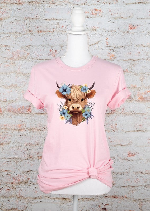 BLUE Baby Highland Cow Graphic Tee Ocean and 7th