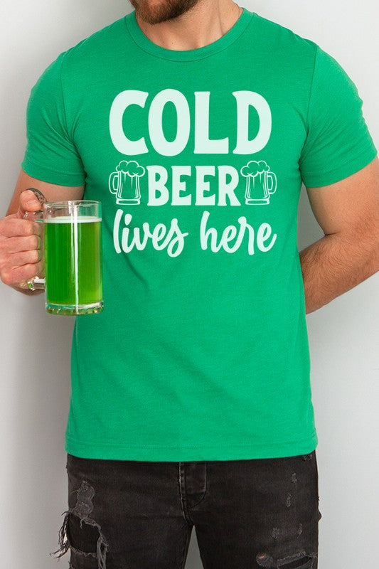 St Patricks Day Cold Beer Lives Here Mens Tee Cali Boutique