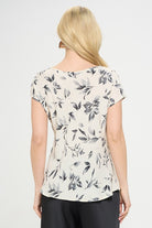 Made in USA Print Linen Top with Cowl Neck Renee C.