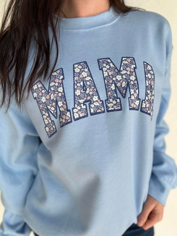 Blue Floral Mama Sweatshirt Ask Apparel