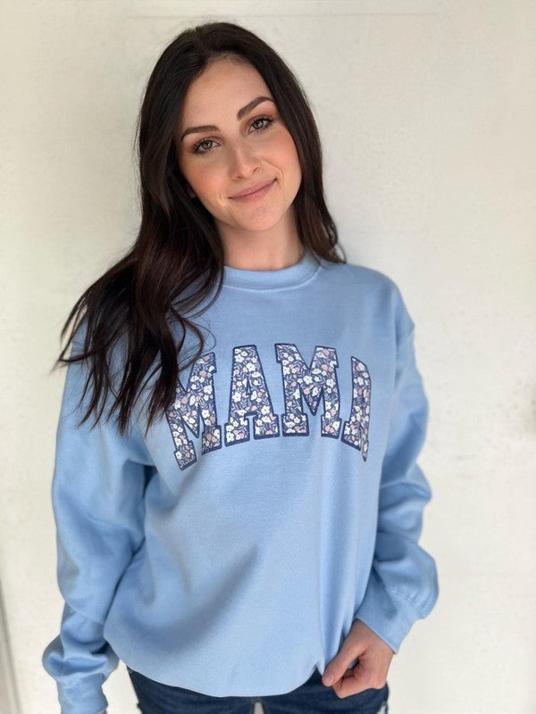 Blue Floral Mama Sweatshirt Ask Apparel