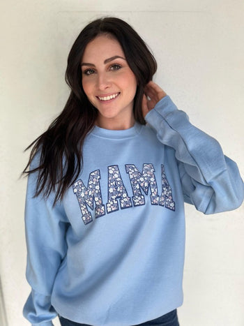 Blue Floral Mama Sweatshirt Ask Apparel