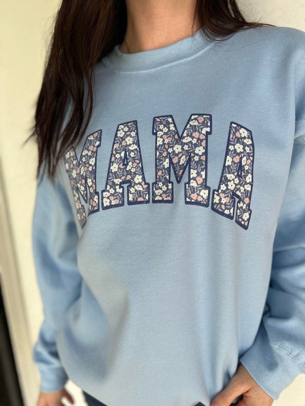 Blue Floral Mama Sweatshirt Ask Apparel