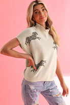 Cheetah Mock neck short sleeve knit sweater EG fashion