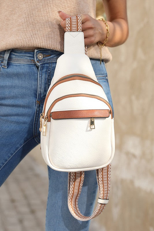 White Casual Multi Zipped Street penny Sling Bag EG fashion