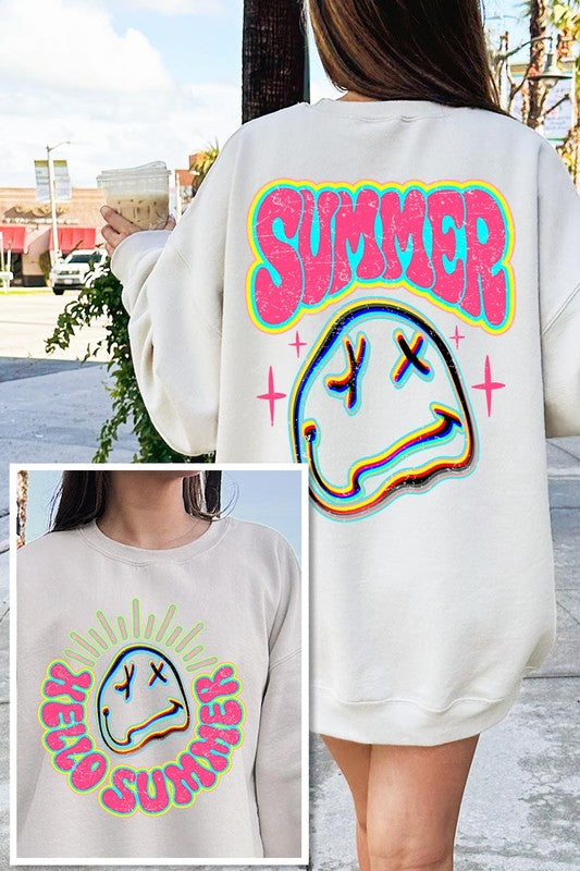 Summer Face Front Back Graphic Fleece Sweatshirts Color Bear