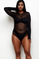 Plus Size Sexy Sheer Mesh Long Sleeve Bodysuit Capella