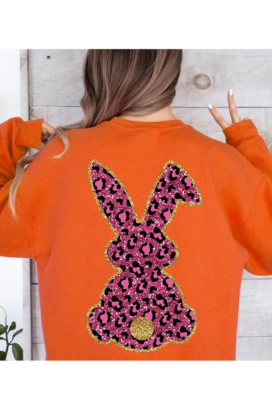 Easter Bunny Faux Glitter Back Graphic Sweatshirts Color Bear