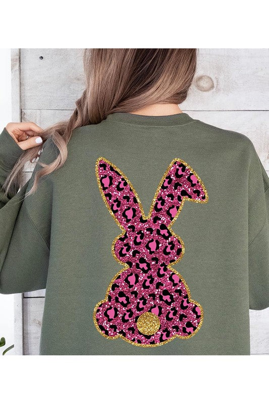 Easter Bunny Faux Glitter Back Graphic Sweatshirts Color Bear