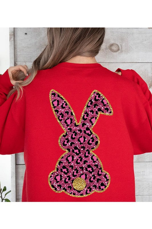 Easter Bunny Faux Glitter Back Graphic Sweatshirts Color Bear