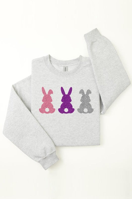 Easter Bunny Glitter Graphic Fleece Sweatshirts Color Bear