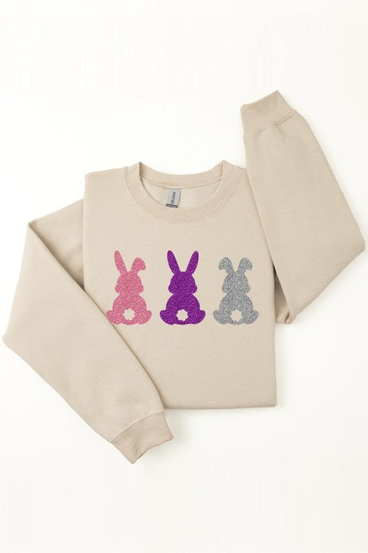 Easter Bunny Glitter Graphic Fleece Sweatshirts Color Bear