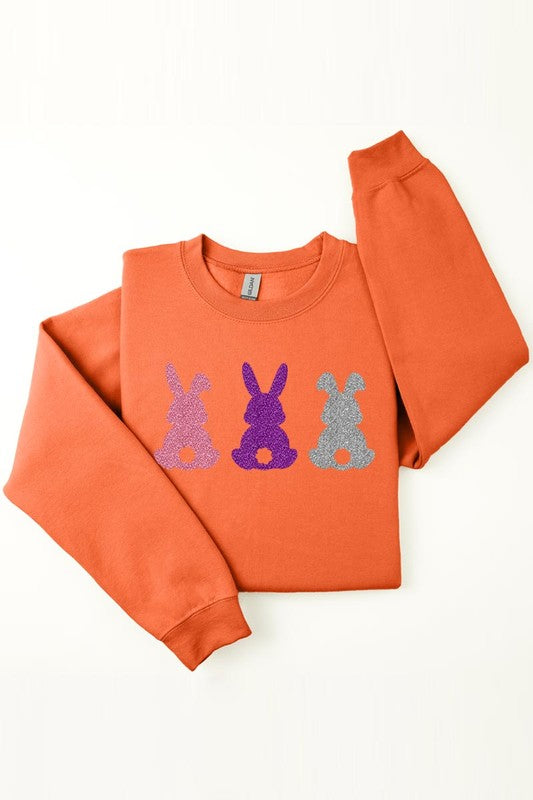 Easter Bunny Glitter Graphic Fleece Sweatshirts Color Bear