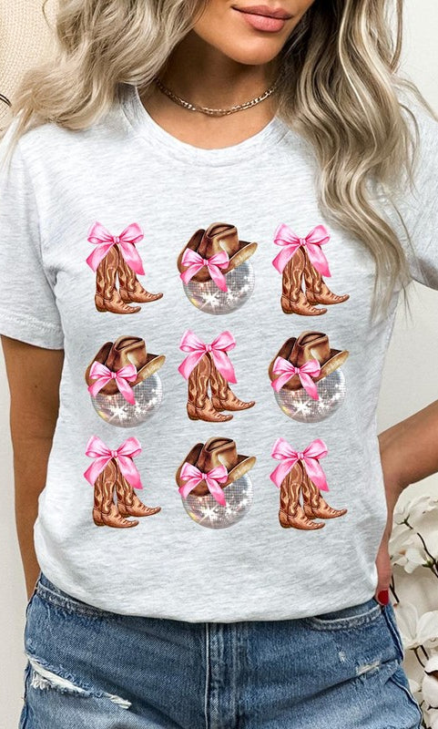 Cowgirl Boots Disco Ball Ribbon Graphic T Shirts Color Bear
