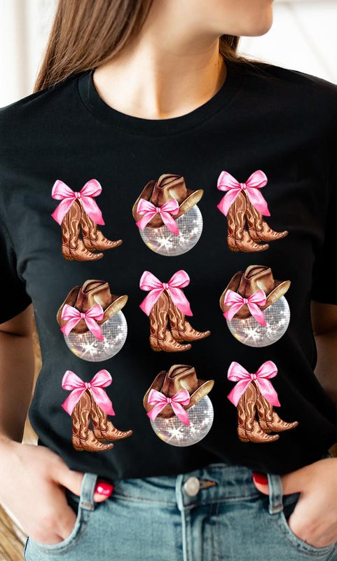 Cowgirl Boots Disco Ball Ribbon Graphic T Shirts Color Bear