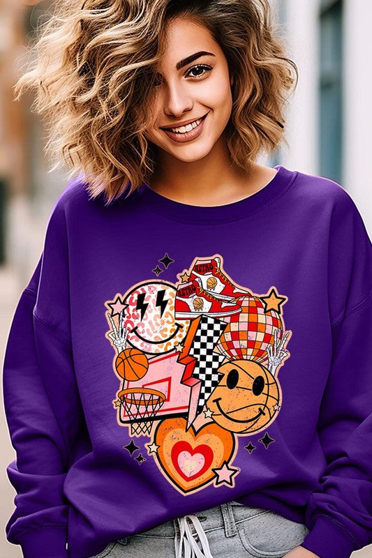 Smile Face Basketball Graphic Fleece Sweatshirts Color Bear